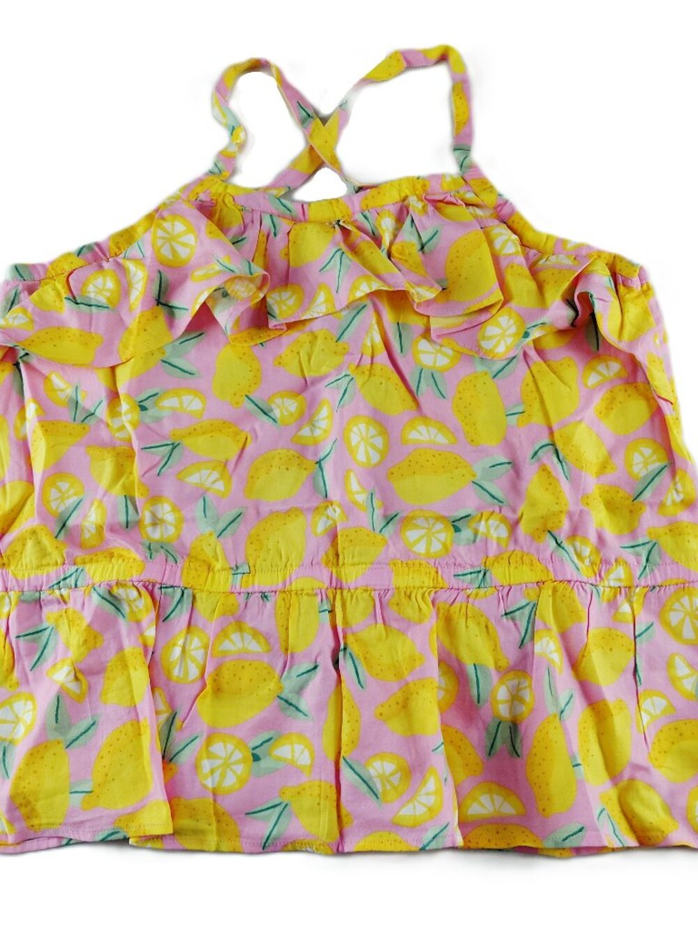 Lands' End Ruffle Tank Top Girls Plus Size XL Wild Blossom Lemons Peplum